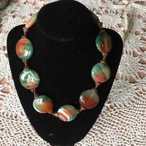Green Orange and White Agate Necklace NWOT